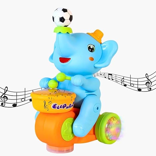 Musical Walking Elephant Toy with Levitation Ball on Nose Along with Dazzling Light Drum Sound Music and Elephant Sound for Baby Toys for Kids