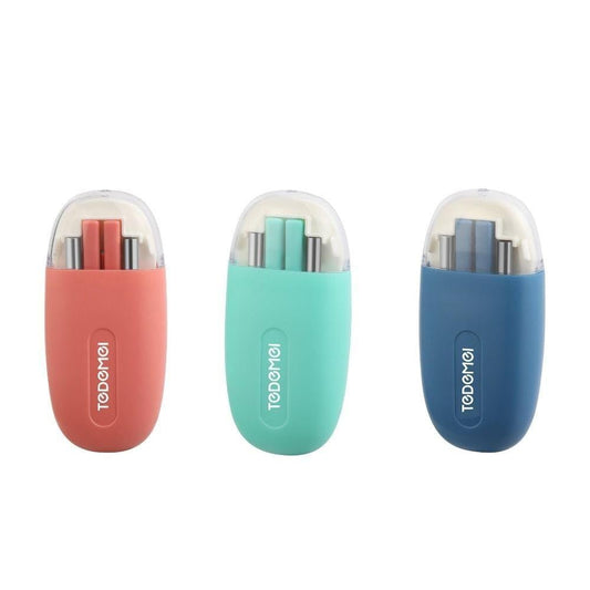 Travel Cutlery with Case Utensil Set, Pocket Sized Stainless Steel Fork, Spoon, and Chopsticks, Food Grade Plastic Handle, with Storage Case